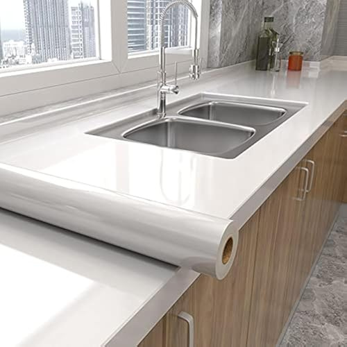 tiltil Shiny White Wallpaper Glossy Self-Adhesive Removable Wallpaper 15.8 x 78.7 Waterproof Countertop Paper White Contact Paper for Cabinet Countertop Furniture Kitchen Vinyl