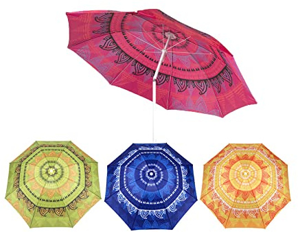 Vivo Technologies 1.9M Garden Parasol Umbrella Tilt Mandala Outdoor Sun Shade, 6.5Ft Sunshade Canopy Tilting Uv Protective For Beach, Garden, Pool And Patio