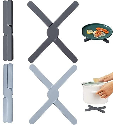 Rifrpha 4 Pezzi Sottopentola in Silicone Pieghevoli Antiscivolo Resistenti al Calore per Pentole e Piatto