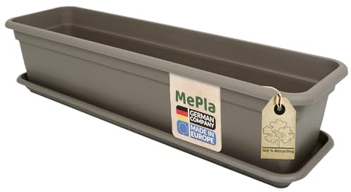 MePla Balkong balkonglåda, 100 cm + taupe, blomlåda, blomkruka, väderbeständig, UV-beständig, plastlåda
