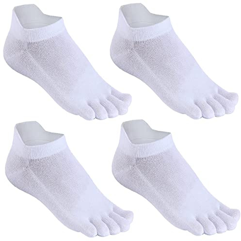 ProChosen Men's Cotton Toe Socks Five Finger Socks Low Cut Athletic Socks for Running 4 Pairs (White)