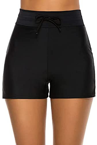 TTPSRY Shorts de Natación Mujer Bikini Short Pantalones Cortos para Mujer Acuáticos Bañador de Pantalon Cortos con cordón Ajustables (Negro/M)