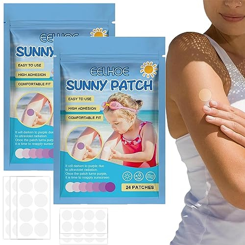 48 Pieces Autocollants Uv Sunny Patch pour Crème Solaire, Patchs de Détection Uv pour Enfant, Patchs de Détection Uv pour Enfant Et Adultes, Protect and Care for Your Family's Skin Against Sunburn