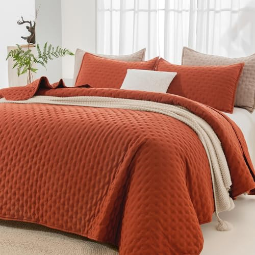 Andency Juego de Ropa de Cama tamaño King (106 x 96 Pulgadas), 3 Piezas de Color Naranja Quemado, Colcha Suave y Ligera, Colcha de Verano Bohemia Terracota óxido tamaño King para Todas Las Estaciones