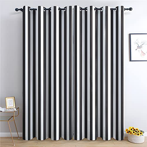 THYUNQ Black and White Striped Curtains for Bedroom Living Room, Blackout Curtains 90 Drop - Thermal Insulated Eyelet Drapes, Patterned Window Treatments, 46x90 Inch (W X L), 2 Panels
