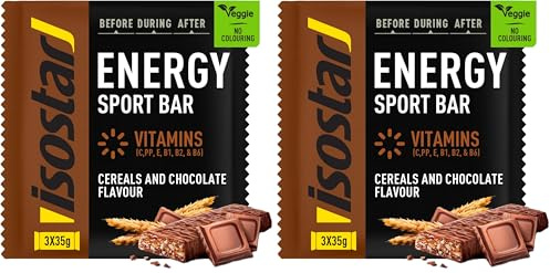 Isostar - Barres Energy Sport Bar Cereal saveur Chocolat - Barres Énergétiques Source de Glucides - Apport en Energie - 3x35 g - 201377 (Lot de 2)