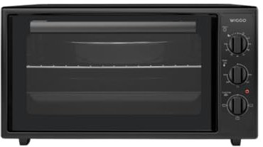 Wiggo Minihorno con placa de cocción – 2000 W, 45 litros, versátil 6 en 1 funciones: calor superior/inferior, recirculación, barbacoa, asador, diseño elegante para cocinas modernas (negro)