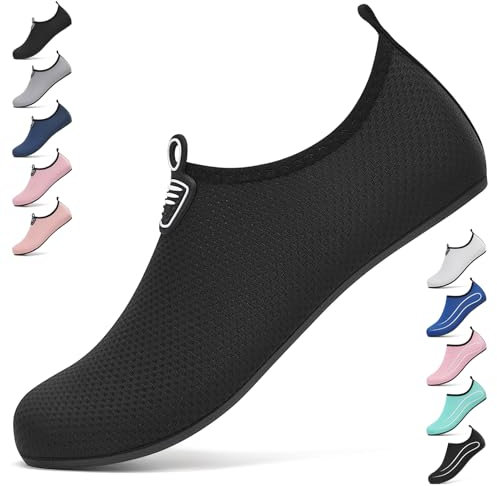 BARFULKER Badeschuhe Damen Herren Wasserschuhe Neoprenschuhe Strandschuhe Aquaschuhe Surfschuhe Schwimmschuhe Wassersportschuhe Barfuß Schuhe Leicht Hausschuhe. Schwarz,40 EU