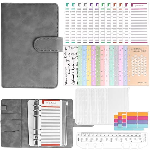 ELAKIRI A6 Budget Planner Deutsch, Sparbuch für Geld mit 10 Bargeldumschlägen und 24 Budgetblättern, Budgetplaner Aus Hochwertiges Leder, Wasserdicht Budget binder Startset für Zuhause, Schule, Büro
