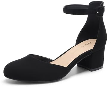 DREAM PAIRS Women's Closed Round Toe Low Block Heels Ankle Strap Chunky Heel Pumps Dress Wedding Office Party Shoes,Size 7,Black-Nubuck,DWUMPU2546