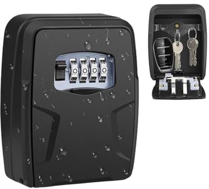 Korysnew Schlüsselbox mit 4-stelligem, Schlüsseltresor mit Zahlencode, Wasserdicht Rostfrei Schlüsseltresor Außen, Zahlenschloss schlüsselkasten, Schlüsselsafe 4 Stellig für Zuhause,Garage,Schule