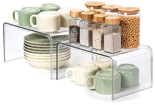 Bobomoment Clear Cabinet Organizer, Shelf Organizer Set of 2 for Kitchen Pantry Organizers and Storage, Display Shelf Room Decor Countertop Desk Shelves, Patented Spice Organization for Cabinet