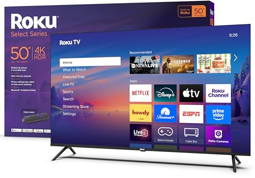 Roku Smart TV – 50-Inch Select Series, 4K HDR TV – Roku TV with Roku Remote – Flat Screen LED Television with Wi-Fi for Streaming Live Local News, Sports, Family Entertainment