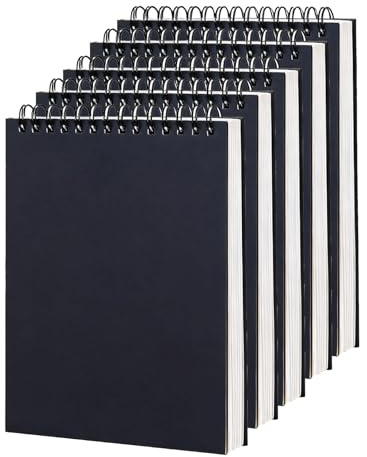 5 Stück A6 Skizzenbüch, 300 Seiten/150 Blatt, Säurefreies Papier 160 g/m², Kraftpapier Zeichenblock mit Spiralbindung, Skizzenblöcke zum Zeichnen und Skizzieren, Künstler und Studentenbedarf(Schwarz)