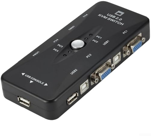 Commutateur KVM 4 ports, VGA USB 2.0 Commutateur 4 en 1 Sortie 2 en 1 Sortie Manuel PC Moniteur Clavier Souris Boîte de Sélecteur pour Ordinateur de Bureau Ordinateur Portable (4)