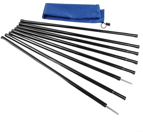 Set of 2 Adjustable Canopy Support Rods Iron Outdoor Tent Poles for Sun Shelter and Tarp with Carry Bag for Storage (Black)