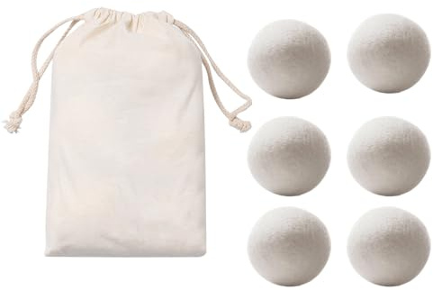 Torkbollar | återanvändbar tvättsköljmedel | uppsättning med 6 torkbollar | minskar rynkor och tidstillbehör, naturlig fårull, ekologisk utan kemikalier