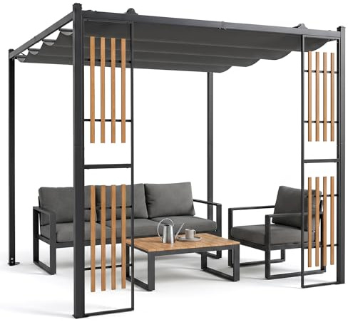 COSTWAY Pergola Tonnelle Jardin 2,3x2,3M, pour Terrasse Extérieure, Gris (sans Étagères)