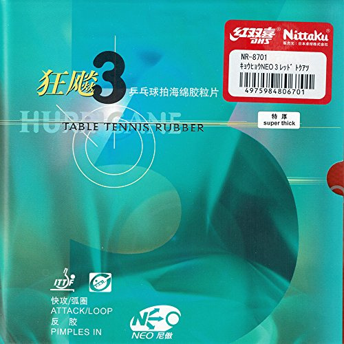 Nittaku DHS Hurricane 3 Neo, High Performance Table Tennis Rubber (Super Thick 2.0/2.1) (Red)