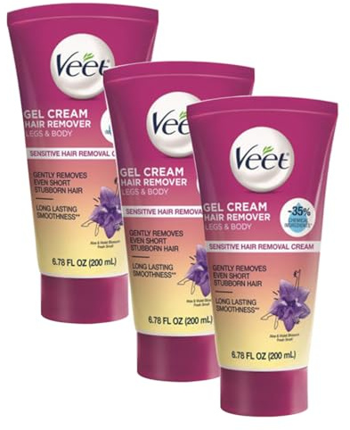 Veet Sensitive Skin Formula with Aloe Vera and Vitamin E, Dermatologically Tested Hair Removal Gel Cream 6.76 Fl Oz. for Legs & Body (3 Pack)