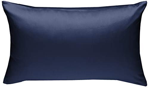 Bettwaesche-mit-Stil Mako-Satin Baumwollsatin Bettwäsche Uni einfarbig zum Kombinieren (Kissenbezug 40 cm x 60 cm, Dunkelblau)