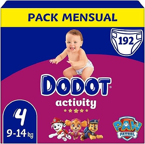 DODOT Pannolini per bambini Activity Taglia 4 (9-14 kg), 192 pannolini con vestibilità più resistente