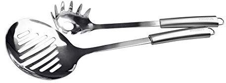 Probus 670229, set con servispaghetti e schiumarola, in acciaio inossidabile, impugnatura ergonomica, lavabile in lavastoviglie, colore argento