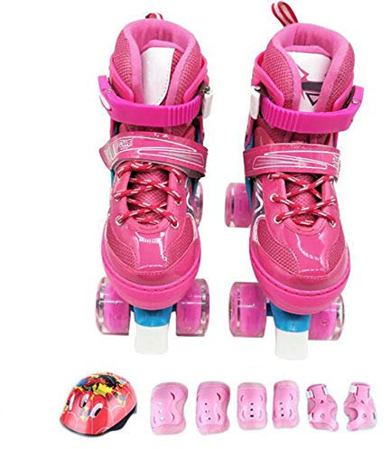 ZCRFY Inline-Skates Kinder Rollschuhe Für 2-in-1 Quad-Skate Verstellbare Rollschuhe Frauen Mädchen Kleinkinder Jugend 12-4 Jahre Alt Set Geburtstagsgeschenke,Pink-M(33-37) Code
