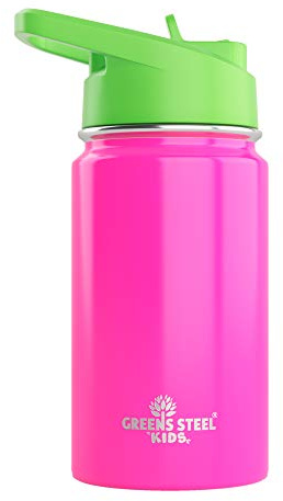 Kids Water Bottle - 350ml, Pink | Leak Proof with Straw & Handle | 12 Cold | Insulated, Double Wall Stainless Steel | Easy Sip Toddler Cup | Child's Flask | Eco Friendly