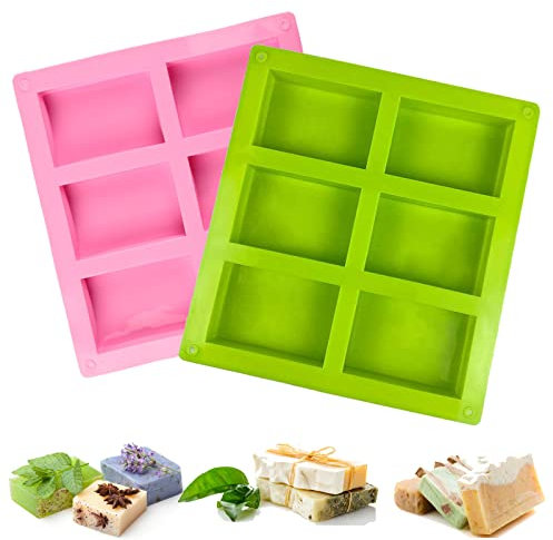 2 Stück Seifenform Silikon, Seifenformen zum Gießen Hand Made, 6-Cavity Rechteckige Seifenform für DIY Hausgemachte Handwerk Seifenherstellung Backen Kuchen Schokolade Eiswürfel