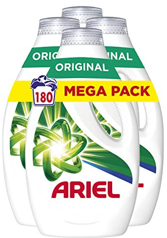 Ariel Detergente Lavadora Liquido 180 Lavados (4x45), Original, Jabon Limpieza Mejorada en Ciclos Mas Frios con la Exclusiva Tecnologia de Limpieza en Frio