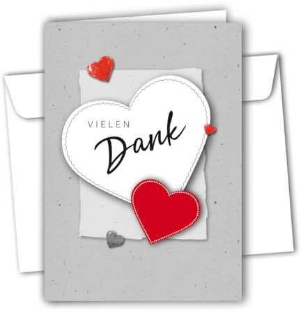 RotfuchsDesign 12 Danke Karten mit Herz Dankeskarten Danksagung Dankeschön mit Umschlägen Klappkarten im Set Geburtstag Hochzeit Konfirmation Kommunion Jubiläum Abschied DIN A6 Blanko