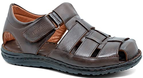 Lusco men`s real leather strap outdoor beach summer closed toe comfort fisherman sandals (Brown, UK Footwear Size System, Adult, Men, Numeric, Medium, 9)
