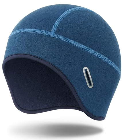 MELASA Winter Helmet Liner Skull Cap for Men Women, Fleece Lined Warm Cycling Cap with Glasses Holes, Thermal Hat Beanie for Running Cycling Motorcycle(Blue)