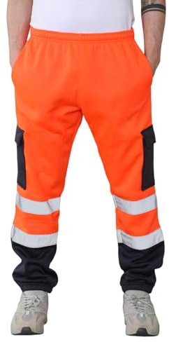 AAIF RETAILS® Men Hi Vis Viz Workwear Trousers Jogging Bottom Visibility Safety Fleece Pant UK (Orange/Navy Blue Large)