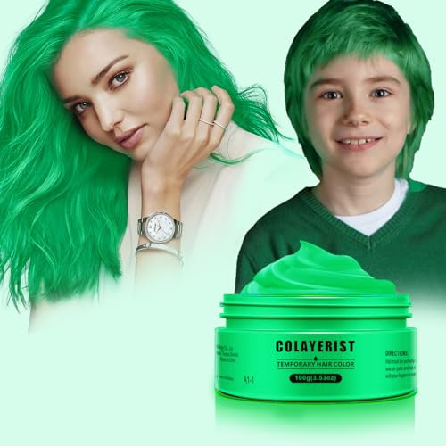 COLAYERIST Green Temporary Hair Dye Wax Washable,Temporary Hair Colour Spray for kids, Hair Makeup Paint Wax for Parties or Cosplay, Hair Coloring Products No Messy