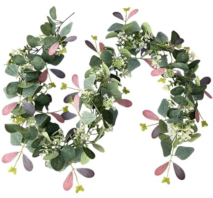 F Fityle Greenery Garland, Artificial Vines, 1.8M Spring Garland Artificial Eucalyptus Garland Hanging Plants for Holiday Table Runner