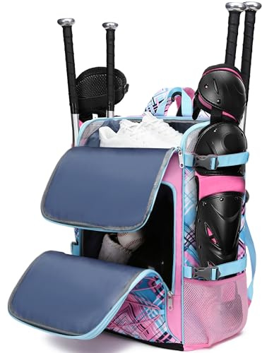 FOKDUVB Bolsa de equipo para receptor de béisbol y sóftbol para casco, protector de pecho, protectores de piernas, tacos, mochila grande de béisbol para niños y niñas, bolsa de equipo para jóvenes y