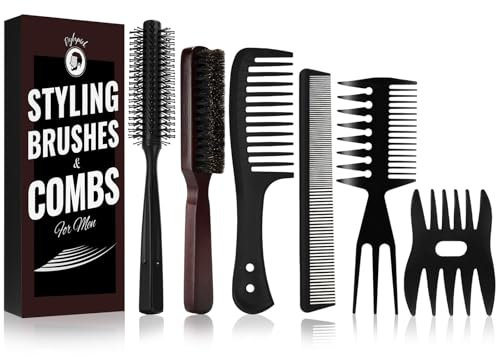 Dylapick Haarbürste Kamm Männer Styling,Wildschweinborsten Bartbürste Herren,Rundbürste,Lockenkamm,Kamm Grobzinkig,Sleek Bürste,Bartkamm,Friseur Kamm Set