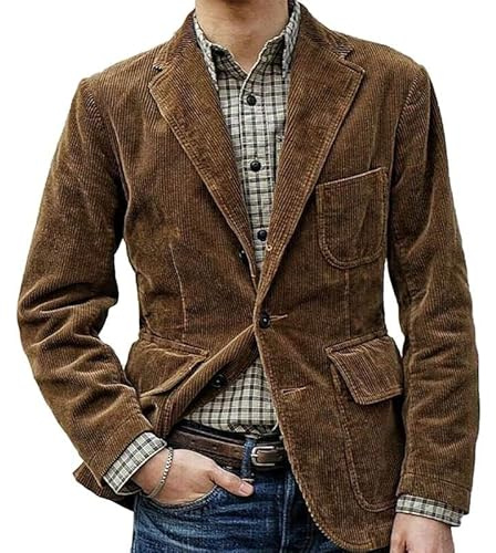 SPSMOKH Chaqueta blazer de pana lisa para hombre para otoño e invierno con solapa de botones, chaqueta de traje de ocio diario, chaqueta de ocio, chaqueta al aire libre, chaqueta blazer ajustada