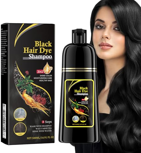 Champú de tinte para el cabello, champú natural para teñir el cabello, colorea el cabello en minutos, champú de color 3 en 1 para cobertura de canas, seguro, duradero y fácil de usar (negro, 500 ml)