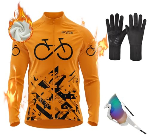 Herren Winter Fahrradtrikot Langarm Thermo Funktions Radtrikot Warm Fleece, Langarm Fahrrad Shirt, Herren Radtrikot, Fahrradbekleidung Radshirt für Männer, MTB Thermo Trikot (TYP-10,XXL)