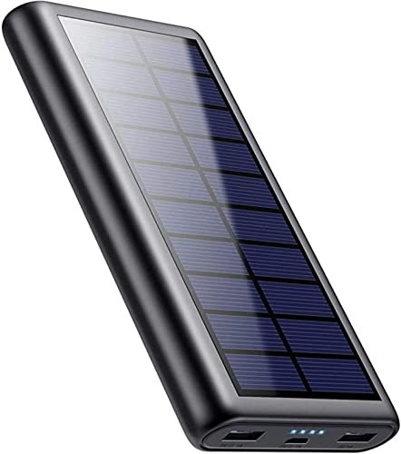QTshine Batería Externa Solar 26800mAh, Cargador Solar Alta Capacidad con 2 Ports 2.1A Output, Cargador Portátil Movil con 4 LED Luces de visualización, Power Bamk para iPhone 16/15/14PRO,Huawei y más