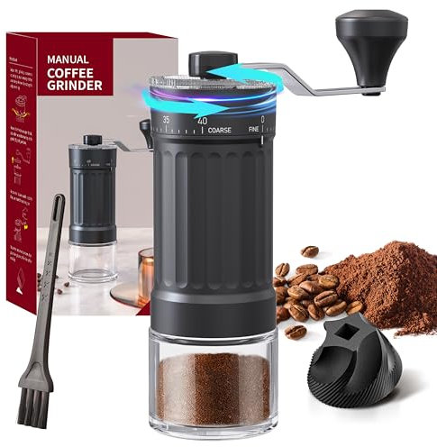 Macinacaffè manuale con macina conica in ceramica, 40 impostazioni regolabili, capacità 28 g, include custodia e spazzola per la pulizia, per Aeropress, Espresso, Pour Over, French Press, Moka.