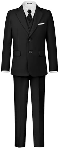 Saruit Boys' Formal Suits Set Dresswear Tuxedo Suit Adjustable Waist with Suspenders Teen Boy Dress Clothes Black