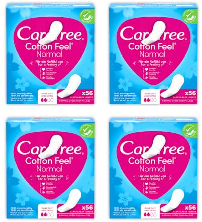 Care Free Cotton Feel Pantyliners Unscented Bundle of 4 | 224 Count (4 x 56) | Ultra-Soft & Breathable | Sanitary Towels | Suitable for All Panty Shapes