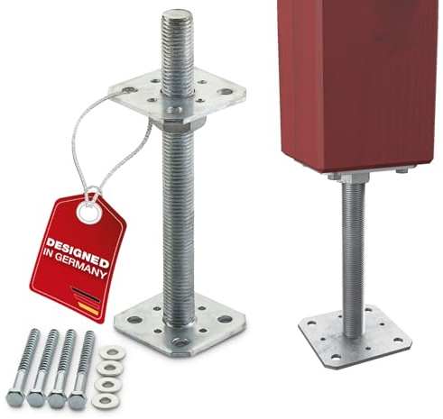 SOTECH stolpstöd 80 x 80 x 250 mm gänga M24 stål varmförzinkad stödfot höjdjusterbar stödfäste markfot för påskruvning väderbeständig