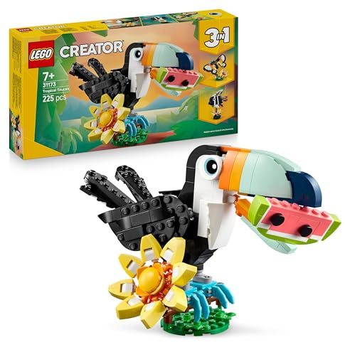 LEGO Creator Wilde Tiere: Tropischer Tukan - 3-in-1-Spiel Tier verwandelt Sich in Schmetterling Minifigur oder Fisch - Kreatives Spielzeug - Geschenk für Mädchen und Jungen ab 7 Jahren 31173