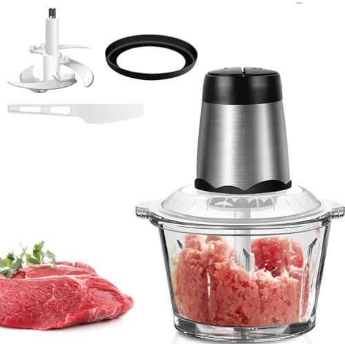 Elektrischer Küchenzerkleinerer, Zerkleinerer Küche Elektrisch mit 2L Schüsseln, 2 Geschwindigkeitsstufen, 300W Multizerkleinerer Fleischwolf mit 4 Klingen für Babykost Nüsse Gemüse Obst Fleisch