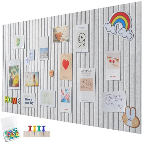 Tablón de anuncios de fieltro grande, autoadhesivo, 60 x 40 cm, tablero de notas con 35 chinchetas, tablón de notas de fieltro, tablero de anuncios, decoración de pared, tablero de visión para oficina